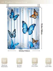 这款1/4件套浅蓝色渐变蝴蝶花卉图案浴室浴帘套装，风格清新美丽，自然优雅，并带有梦幻般的童话质感，配有12个挂钩，尺寸为72*72英寸，还包含一个马桶盖、一个浴室垫和一个地毯。 - 多色 - 查看 10