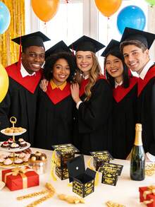 10pcs/1pc Graduation Cap Candy Box, Graduation Party Supplies 2026, Graduation Gift Candy Box Suitable For Graduation Party - Black and Gold Version With Yellow Tassels - View 3