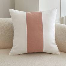 1pc Pink Chenille Striped Patchwork Throw Pillow Cover, Suitable For Indoor Decor, All Season Pillow Sham, Pillow Insert Not Included - Pink - View 11