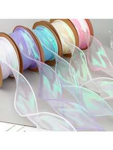 1pc Rainbow Mermaid Tail Decorative Satin Ribbon, Featuring Iridescent Wavy Design With Scalloped Edge And Decorative Mermaid Tail Pattern, Ideal For DIY Crafts, Floral Arrangements And Home Decor. Perfect For Christmas, Easter And Valentine's Day. - Multicolor - View 8