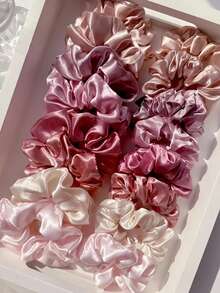 16pcs Gradient Pink-Brown Satin Scrunchies, Smooth Fabric With Luxurious Sheen, Delicate Dried Rose Color Matching Versatile Outfits, High Elasticity , Retro Bun Shaper Design, Easy To Create Messy Ponytail, Chic Half-Up Hairstyles, Suitable For Daily Commute, School, Hangout With Friends, Holiday Trips, Office Wear And More Travel Accessories - Multicolor - View 6