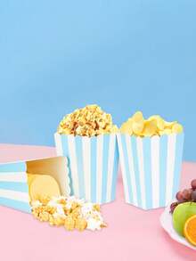 10pcs/20pcs/50pcs Kotak Popcorn Mini Bergaris Biru & Putih, Kantong Popcorn Permen Snack, Wadah Popcorn, Kotak Popcorn, Gelas Dekorasi Pesta Film, Wadah Kertas, Pesta Ulang Tahun, Dekorasi Pesta Pengungkapan Jenis Kelamin Bayi - Biru dan Putih - View 2