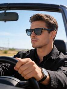 POLASUP 1副经典旅行徒步眼镜，适合驾驶、钓鱼和其他户外活动，红色设计搭配红色铆钉，硅胶防滑垫，街头时尚眼镜，适合夏季海滩、户外活动和旅行。 - 黑色 - 查看 6