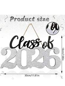 2026 Graduation Wooden Sign, Silver 2026 University/High School Graduation Party Decor, Photo Prop - Silver - View 3