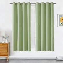 1pc Solid Color Polyester Curtain, Blackout Curtain To Darken Room During Power Outage, Heat Insulating Curtain For Kitchen, Dining Room, Living Room, Bedroom - Green - View 28