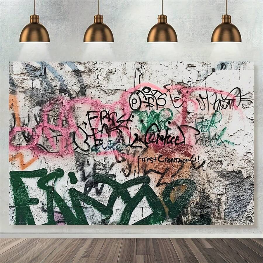 1件装都市街头艺术挂毯,适用于婚礼和摄影 - 色彩鲜艳的涂鸦墙饰,采用抗皱面料,手工缝制边缘 - 彩色背景布,是摄影师、活动策划师、装饰师和2D Fla爱好者的理想礼物。 - 彩色 - 查看 1