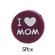5 pièces Perles rondes en silicone "J'AIME MAMAN", accessoires de bijouterie pour la Fête des Mères, convient pour les bracelets DIY, les colliers, les charms de téléphone, la décoration de sacs, des cadeaux artisanaux créatifs pour la mère et la famille - Multicolore - Voir 6