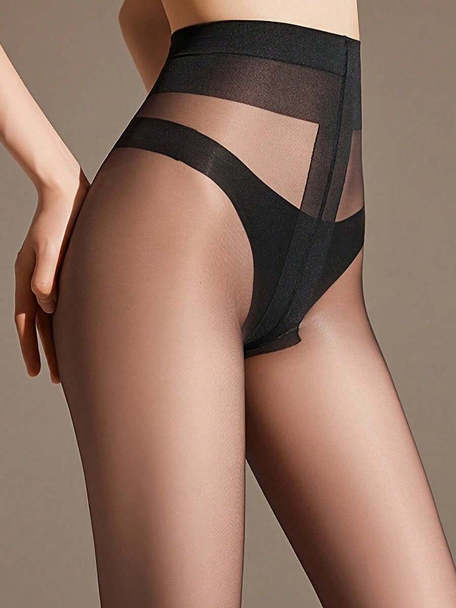 1双女士透明T恤式长裤，超薄性感黑色长筒袜，一次性长筒袜，20D极简纯黑长筒袜，适合搭配连裤袜。 - 彩色 - 查看 1