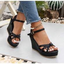 2026 New Fashion One-Word Buckle With Wedge Heel Fashion Women's Sandals Versatile Casual Muffin Thick Sole - 銀色 - 查看 6