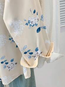 YUXIN Elegant Ditsy Floral Blouse, Lightweight Breathable Shirt For Women, Spring/Summer/Autumn Vacation - Pale Yellow - View 10