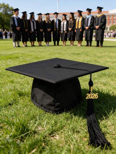 1顶黑色毕业帽，带2026流苏，适用于学士和硕士学位，男女通用，成人款哑光帽檐，毕业派对装饰