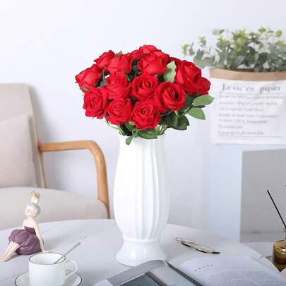 1/6/10pcs Artificial Silk Rose Bouquet, Realistic Fake Silk Roses, Suitable For Valentine's Day, Mother's Day, Christmas, Home Wedding Decor Party, Holiday Gift, Flower Basket, Car Decor, Dress Accessory, Vase Filler, Home Decoration, Room Decor
