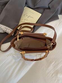 Túi du lịch mini, túi tote đan bằng rơm, túi đan dung tích lớn, túi đeo vai & xách tay kèm khăn choàng. - Màu be - Xem 6