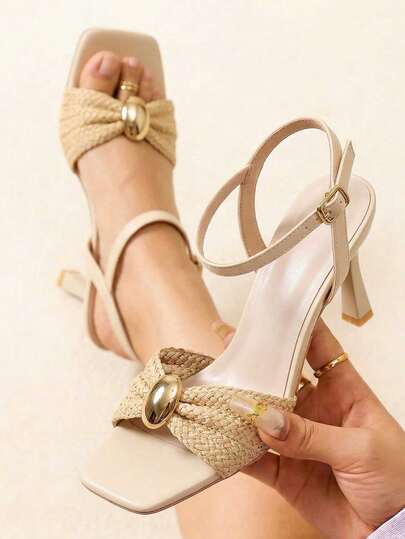 planare Giày sandal cao gót mũi nhọn màu mơ thanh lịch, tối giản, thời trang dành cho nữ, với phần trên bằng vải lanh dệt, thiết kế quai liền mạch có thể điều chỉnh giúp mang chắc chắn.