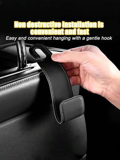 Car Seat Headrest Hook, Ultra-Fine Fiber Leather Hook Bracket, Suitable For Hanging Bags And Handbags, Universal Rear Seat Storage Hook, Suitable For Grocery Bags, Handbags, Coats (Black)