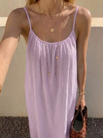 Women's Summer Camisole Dress, Elegant Bohemian Style Camisole Sleeveless Skirt, Backless Design, Casual Romantic Vacation Style Dress