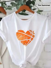 Leisure Time Spring And Summer Casual Short-Sleeve T-Shirt, Women's Clothing, Printed, Simple, Versatile, Loose Fit, Fitted Round-Neck Top - trắng - Xem 8
