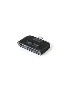 四合一 Type-C 读卡器，OTG 读写器，便携式多功能适配器，兼容 SD/TF/U盘，适用于汽车、电脑、手机，即插即用型外置存储设备 - 黑色 - 查看 14