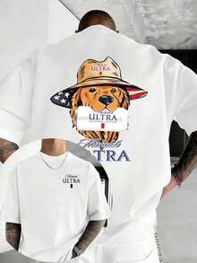 T-shirt humoristique sur le thème de la bière pour hommes, motif Golden Retriever avec une bière dans la bouche, 100 % coton de haute qualité, manches courtes, coupe ample, style urbain Y2K, idéa - Blanc - Voir 1