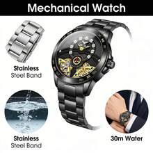 ONOLA 2026 New Men Automatic Mechanical Watch 30M Waterproof Stainless Steel Band Skeleton Business Gift - one-size - View 8