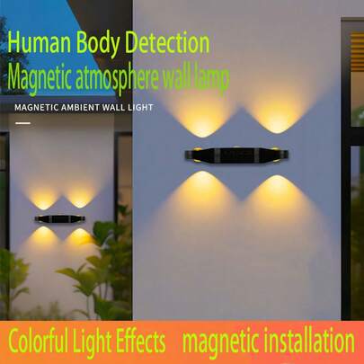 1个无线双眼四透镜运动传感器灯，3色/RGB可调LED壁灯，高效磁感应灯，电池供电USB充电壁灯，适用于走廊、楼梯、卧室、衣柜、绘画、艺术展览和室内植物装饰照明