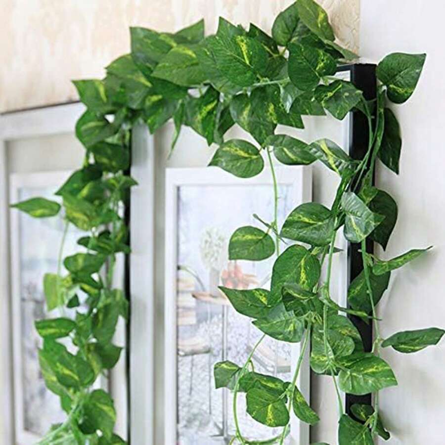 6 piezas de enredaderas de hiedra verde artificial, enredaderas colgantes falsas adecuadas para el hogar, el aula, la oficina, la decoración de primavera, la habitación, el escritorio, el jardín, el coche de boda - Verde - Ver 1