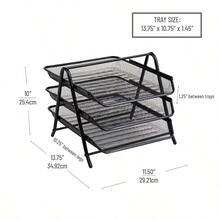 3-Tier Metal Desktop Paper Organizer Tray, Sturdy Silver File Storage Rack, 11.5"*13.75"*10" Space Saving Design, Heavy Duty Office Document Sorter For Desk Workspace Tidy - Black - View 4