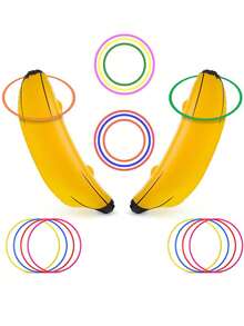 5pcs/Set - Inflatable Banana Toss Game Set, Suitable For Bachelor Party, Bachelorette Party, Engagement Party, Lingerie Party, Christmas, Mother's Day, Graduation Party (1 Banana And 4 Rings). For Adult Use Only. - Yellow - View 2