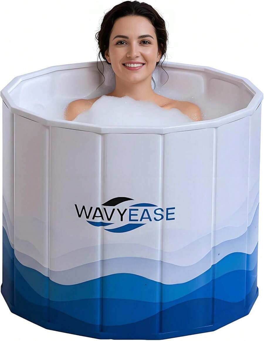 Portable Bath Tub For Adults, 31.5"L X 26"H Foldable Cold Plunge Tub For Recovery, Collapsible Soaking Bath Tub For Shower Stall, Outdoor Ice Bathtub For Athletes (Black) - White WAVY - View 1