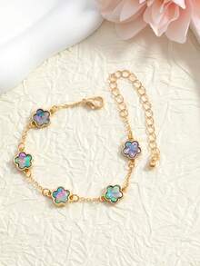1pc Fashionable Colorful Lucky Clover Bracelet, Suitable For Teenage Girls Daily Wear - Multicolor - View 1