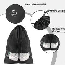 Portable Travel Shoe Bag, Multi-Functional Large Capacity Drawstring Bag, Made Of Durable Non-Woven Fabric, Dust-Proof Design With Drawstring Closure, Foldable And Reusable, Unisex, Suitable For All Types Of Shoes And Boots Storage And Organization, Essential For Home Storage And Travel - Black - View 3