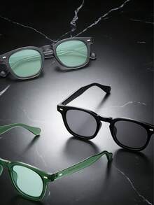 3pcs Retro Rivet Small Frame PC Decorative Fashion Glasses, Minimalist Versatile High-End Unisex Driving Glasses - Multicolor - View 3