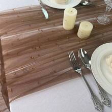 1pc Romantic Pearl Lace Table Runner, Wedding Arch Decor, Bridal Shower Gift Fabric, Elegant Pearl Lace Tablecloth, Suitable For Event, Embroidered, Transparent, Wrinkle-Resistant, White, Dessert Table - Coffee Brown - View 3