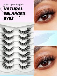 ENCHUW 7 pares de pestañas postizas naturales con banda transparente, pestañas cruzadas y aspecto natural para extensión de pestañas y maquillaje - Negro - Ver 2