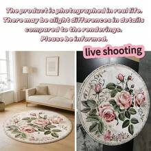 1pc Rose Pattern Round Carpet, Bedroom & Dining Room Rug - Fashionable Home Decor, Mother's Day Gift, Wedding Gift, Easter Gift, Suitable For Bedroom, Living Room, Dorm, Suitable For Living Room, Bedroom, Kitchen, Entryway, Outdoor Patio, Indoor Outdoor Commercial Entrance Mat, Home Decor, Decorative Rug, Bedroom Decor, Small Rug, Carpet, Home Decor, Living Room Rug, Living Room Small Rug, Bedroom Rug - Multicolor - View 3