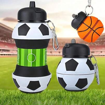 550ml Silicone Foldable Water Bottle, Suitable For Children/Adults, Basketball, Football, Sports, Leakproof, Shockproof, Wear-Resistant Design, Outdoor Hiking, Cycling, Travel, Camping, Team Sports, Portable Collapsible Water Bottle With Carabiner