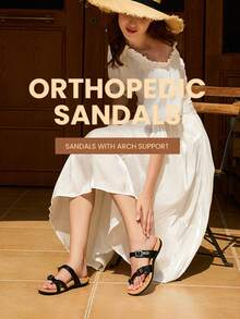 Athlefit Women's Orthopedic Sandals Wide Width Adjustable Comfort Orthotic Flip Flops With Arch Support - 棕色絨面革 - 查看 7