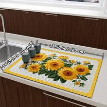 Gold Sunflower Autumn Style Kitchen Countertop Drying Mat, Quick Dry Trivet For Dining Table, Bar, Coffee Machine, Rubber Bottom, Absorbent & Anti-Slip, Easy To Clean - Yellow - View 14