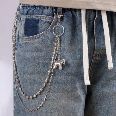 1 pieza Cadena única para pantalones, Cadena de metal de doble capa con colgante retro Emma, Cadena versátil de varios niveles para vaqueros