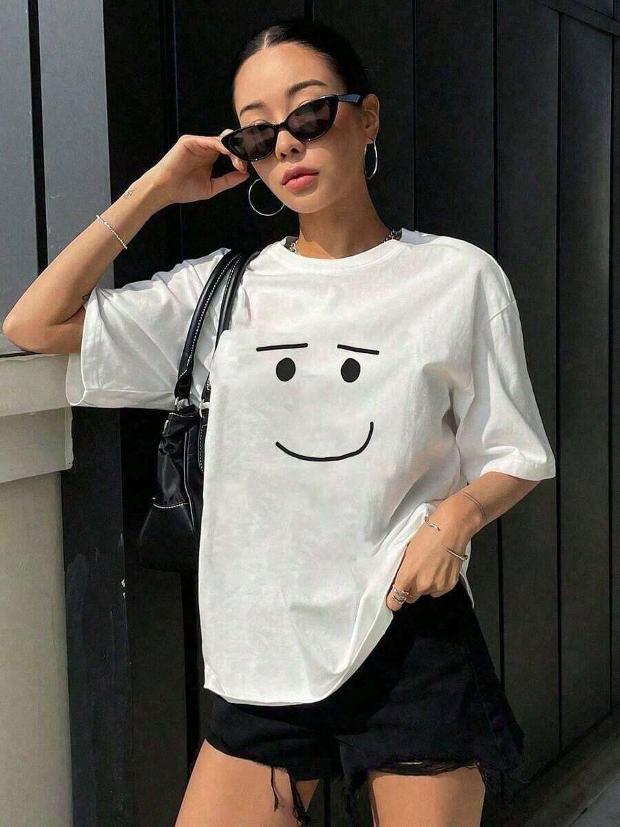 1 Piece Of High-Quality Graphic T-Shirt With A Novel Design Of A Woman's Face, Fashionable Short-Sleeved T-Shirts For Men And Women, Unisex Tops, Women's Clothing, 210g 100% Cotton, Designs Are Fully Printed. Unisex. - 白色 1 - 查看 1