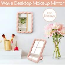 Espejo de mesa con patrón ondulado de 6.7*5.3 pulgadas, espejo de maquillaje portátil para viajes, espejo de belleza de una sola cara montable en la pared-Con funcionalidad dual como espejo independiente y montado en la pared, es el regalo perfecto para Navidad y el Día de San Valentín. - Multicolor - Ver 11