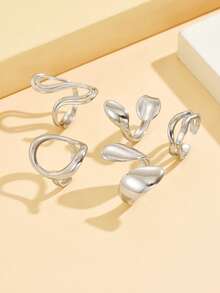 5pcs Geometric Thick Line Open Ring Set, Stainless Steel Minimalist Plain Rings, Waterproof & Fade-Resistant Daily Wear Jewelry For Women - Geometry - View 7