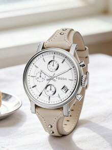 Fossil Đồng hồ nữ quartz mặt trắng 30mm bằng thép không gỉ - Thiết kế tối giản, sang trọng, chống nước ES3811 - trắng - Xem 1