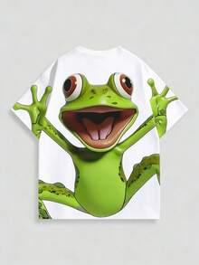 Áo thun nam in hình ếch 3D, thiết kế hoạt hình ngộ nghĩnh, áo thoải mái thường ngày cho kỳ nghỉ hè, chất liệu polyester. - trắng - Xem 3