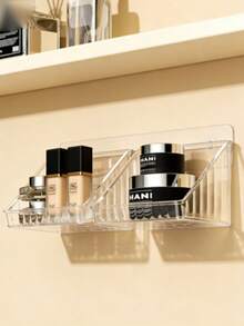 2pcs Luxury Transparent Acrylic Storage Box, No Drilling Needed Strong Adhesive Installation, Slanted Compartment Design, Convenient & Quick, Suitable For Bathroom Wall-Mounted Storage Of Toiletries, Toothbrush & Toothpaste, Bedroom Bedside Cosmetics, Great Gift For Mother's Day Or Loved Ones - Clear - View 1