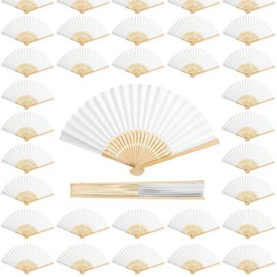 1/3/10/30/50/90/120pcs White Folding Paper Fans - Blank Bamboo Paper Fans, Suitable For Weddings, Parties, Gifts, Souvenirs, Outdoor Decorations And DIY Crafts, Handmade | Paper Fans