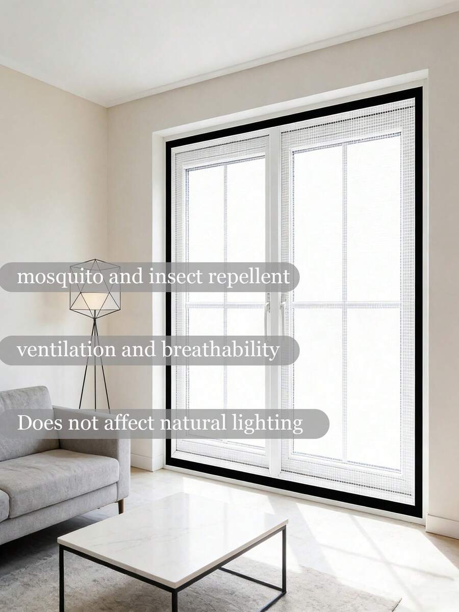 Malla de pantalla de ventana anti-mosquitos de alta calidad, adecuada para puertas y ventanas, con ventilación y transparente, bloquea eficazmente a los mosquitos, moscas y otros insectos - Borde negro con malla blanca - Ver 1