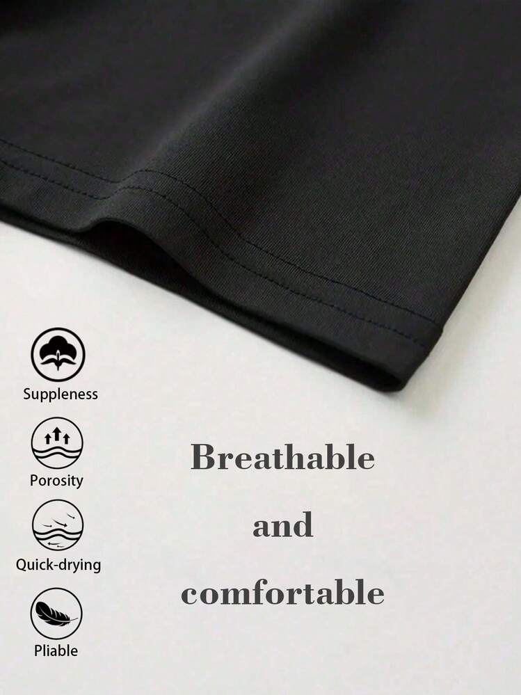 New Summer 2026 Collection, Locally Shipped Loose-Fit Graphic Tee, Short-Sleeve Breathable 100% Cotton, Casual Sports & Pilates Fitness Top - 黑色 - 查看 6