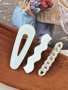 6个浅蓝色夏季清新发夹，日常海滩装扮配饰，刘海夹，侧边夹，发卡 - 淺藍色 - 查看 5