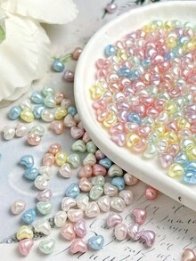 50颗ABS混色心形树脂珠3D美甲饰品凸心形，适用于美甲DIY手工、剪贴簿等。 - 彩色 - 查看 5